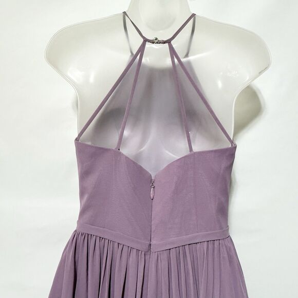 Azazie A2 Lilac Chiffon Halter Maxi Dress Formal Evening Bridesmaid Gown Lined - Picture 6 of 14